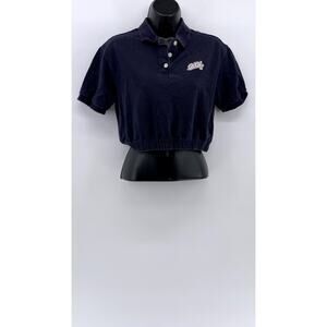 5252 BY OI OI Women's Navy Patch Logo Short Sleeve Cropped Polo Top SZ F/OS